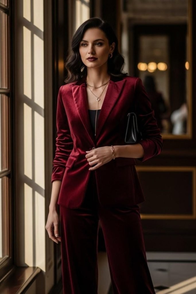 Burgundy Velvet Co Ord Set