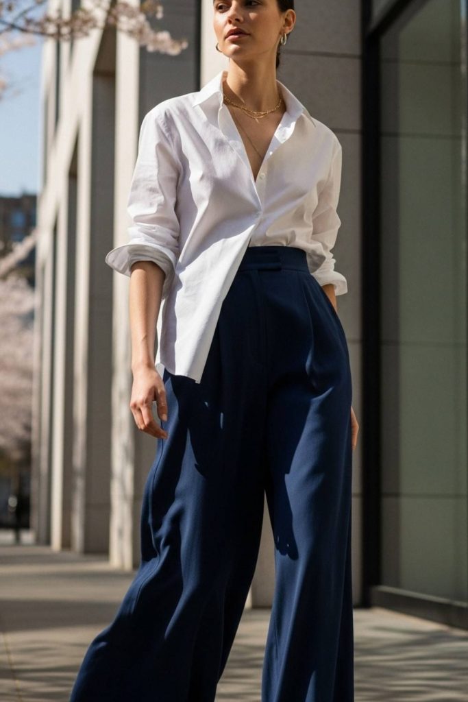 Button-Up Shirt with Wide-Leg Pants