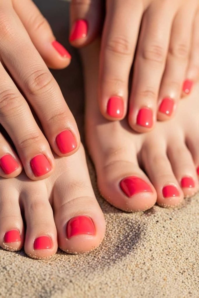 Coral Pink Toe Nails