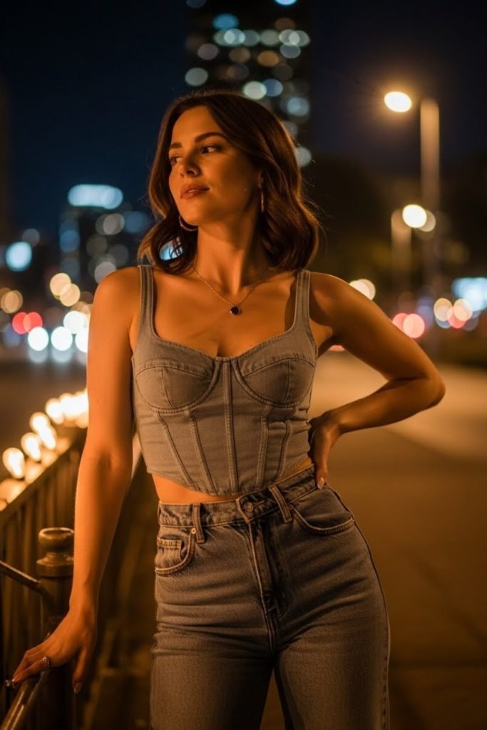 Corset Top With High-Waisted Jeans