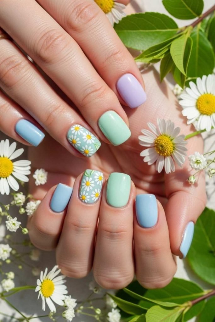 Daisy Accent Spring Nails
