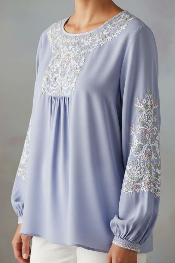 Embroidered Blouses with Subtle Threadwork