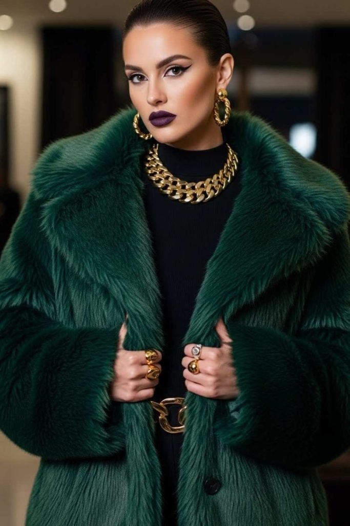 Faux Fur Coat With All-Black Base