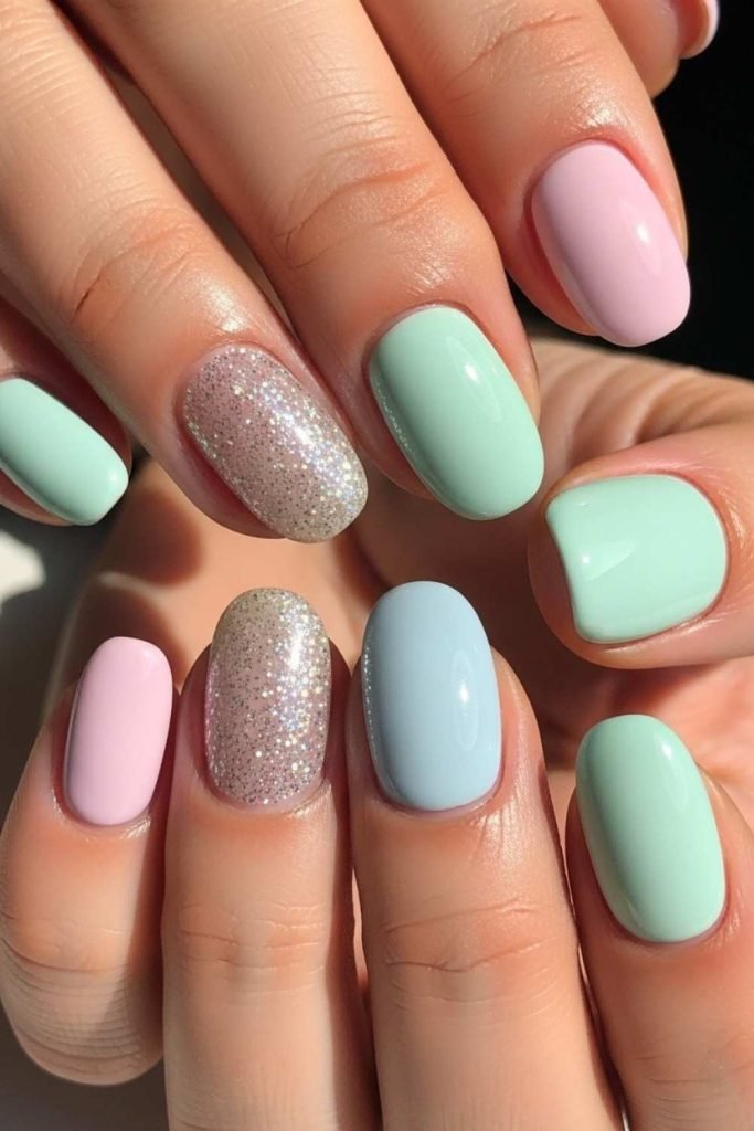Glitter Accent Spring Nails
