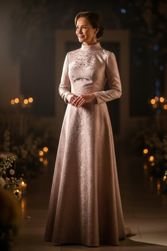 High-Neck Gown With Subtle Texture