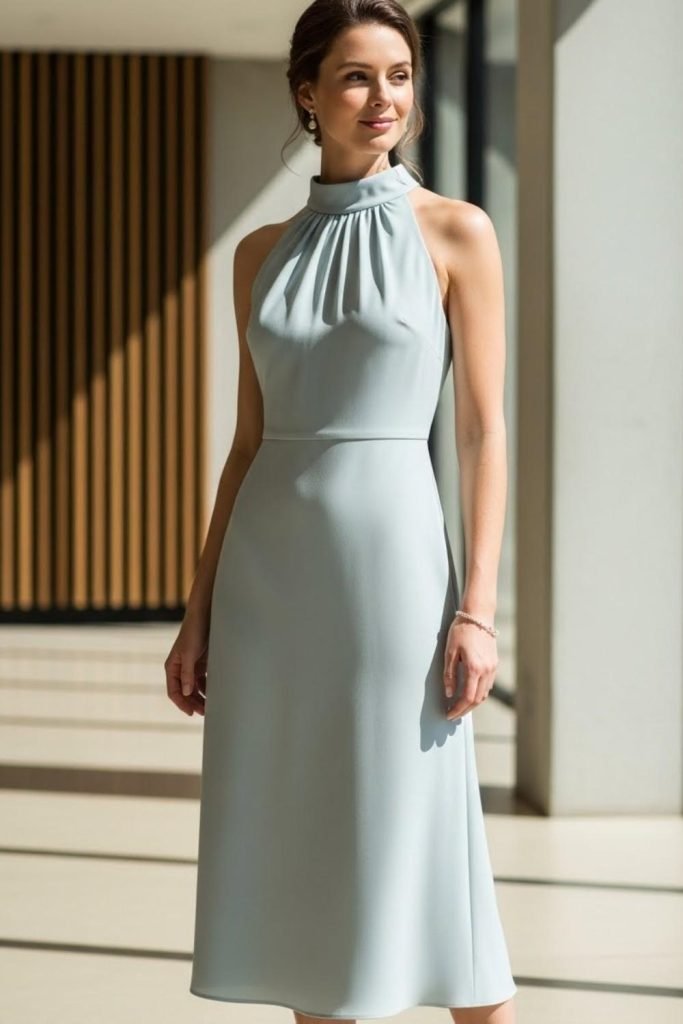 High-Neck Midi Dress