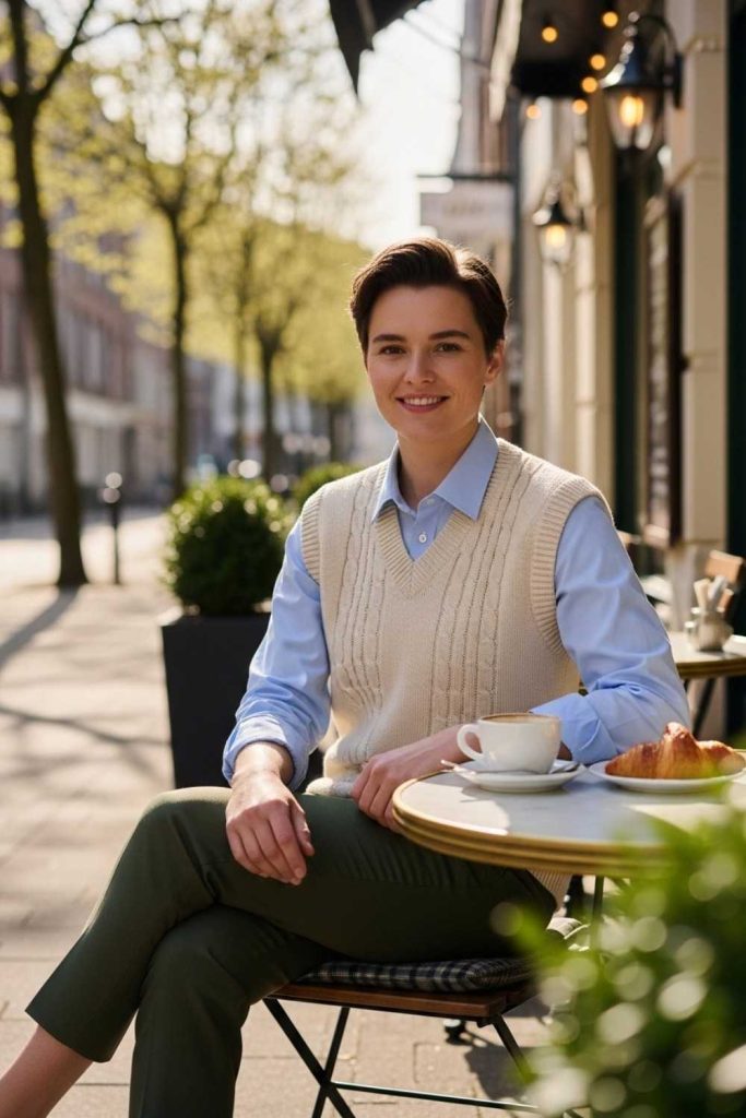 Knit Vest Layered Over a Button-Up Shirt