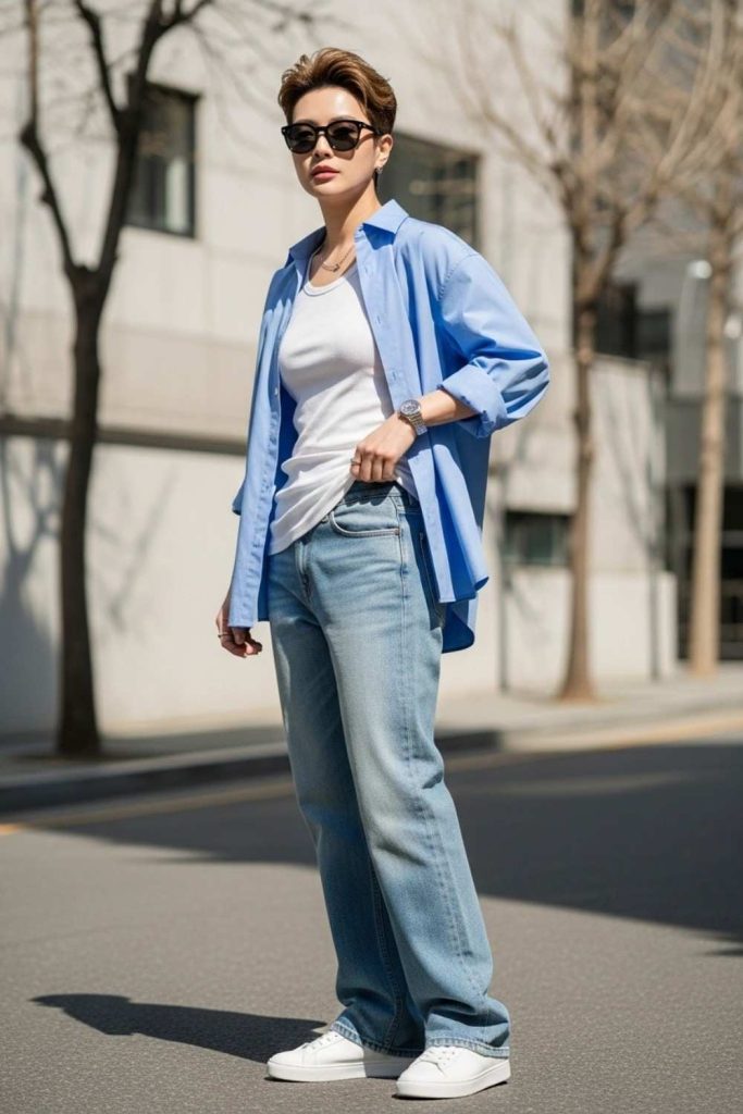 Layered Tank Top with Oversized Shirt