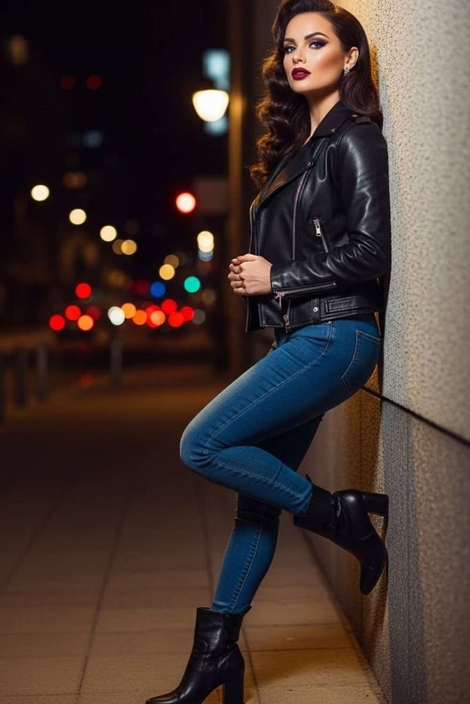 Leather Jacket With Fitted Denim