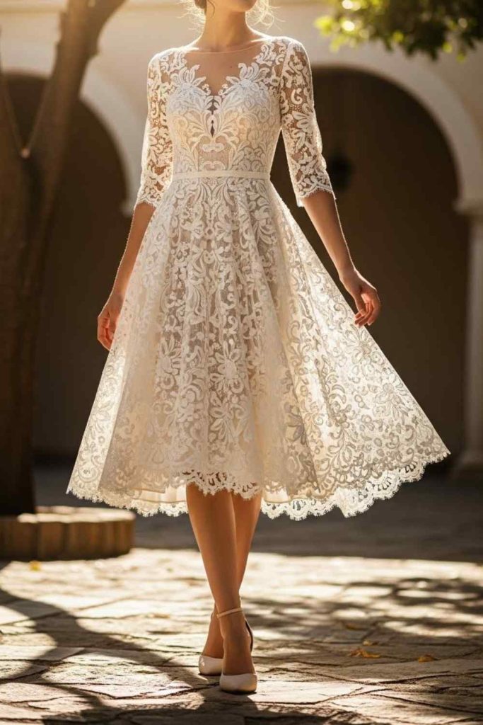 Lightweight Lace Tea-Length Dress