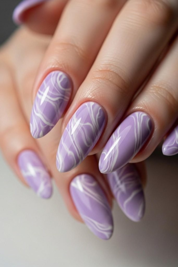 Lilac Marble Spring Nails