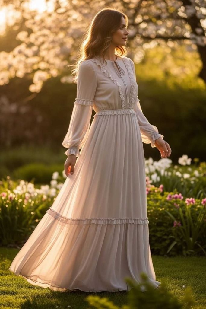 Long-Sleeve Chiffon Dress