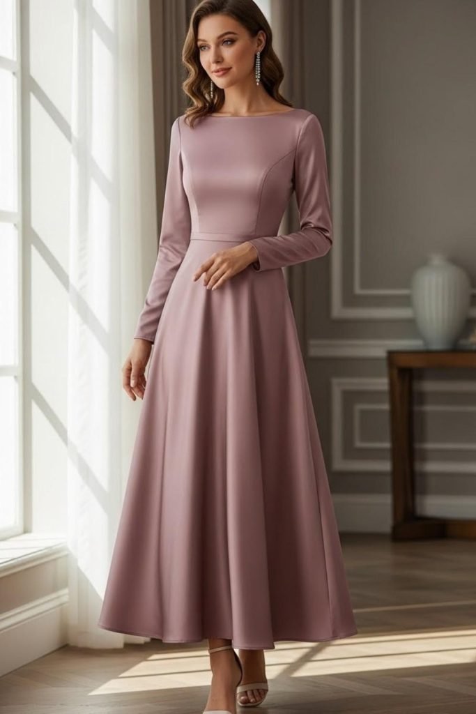 Long-Sleeve Satin Dress