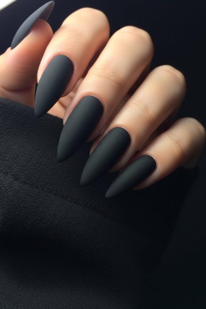 Matte Black Stiletto Nails