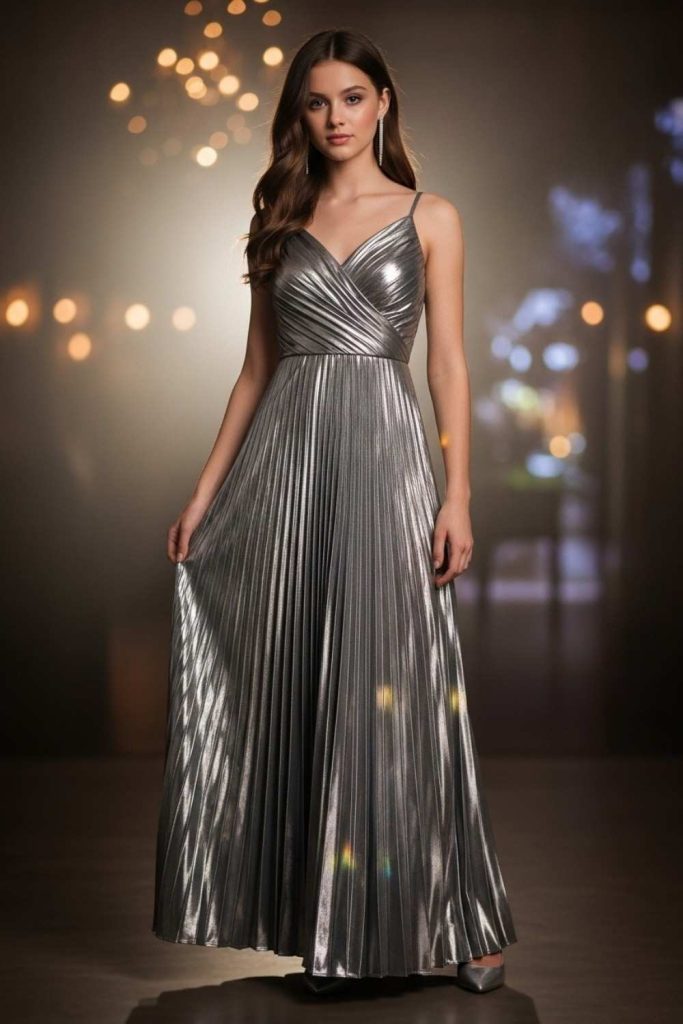  Metallic Pleated Dress