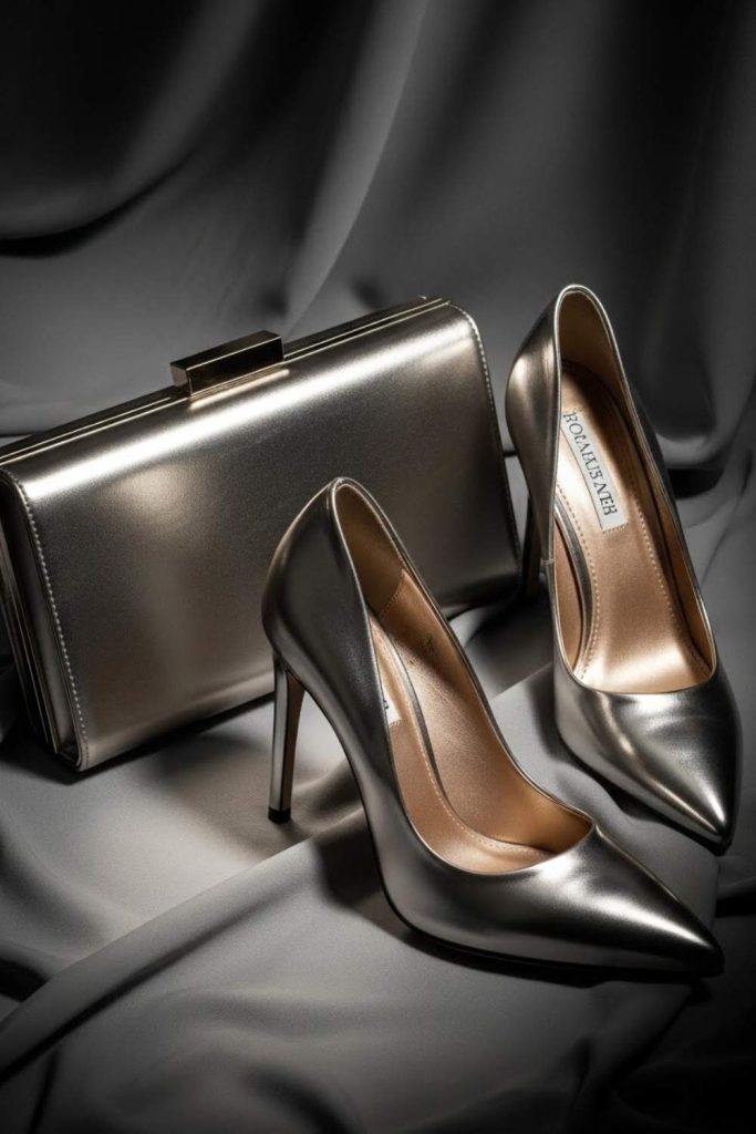 Metallic Shoes with a Matching Metallic Clutch