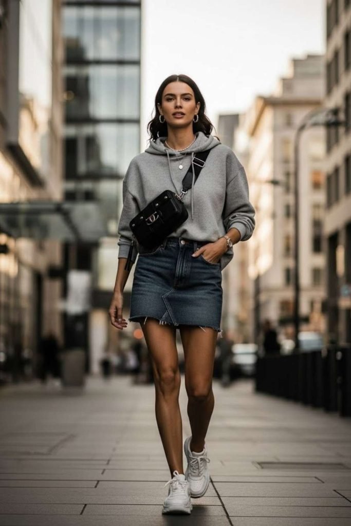 Mini Skirt Outfit with Hoodie