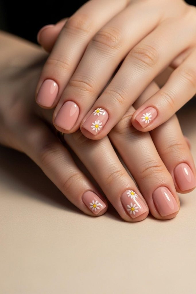 Minimal Daisy Accent Nails