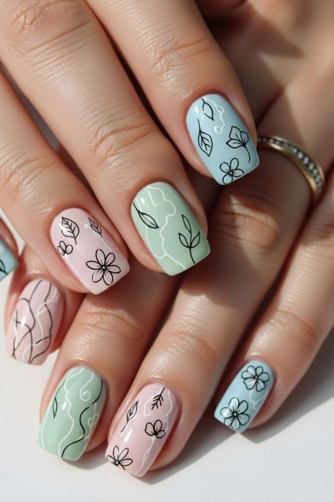 Minimal Line Art Spring Nails