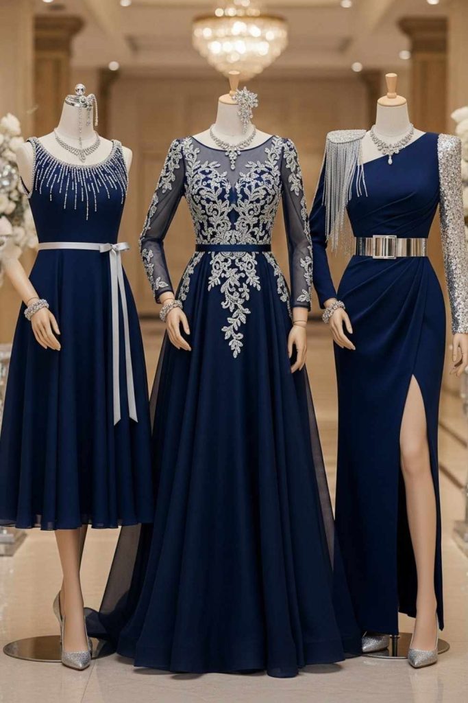 Navy Blue & Silver Glam