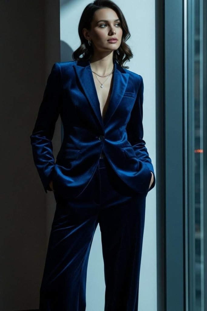 Navy Blue Velvet Co Ord Set