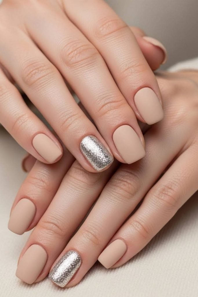 Neutral Beige Matte with Glitter Pop