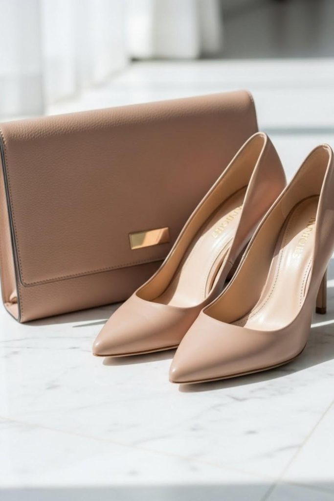 Nude Heels with a Nude Clutch
