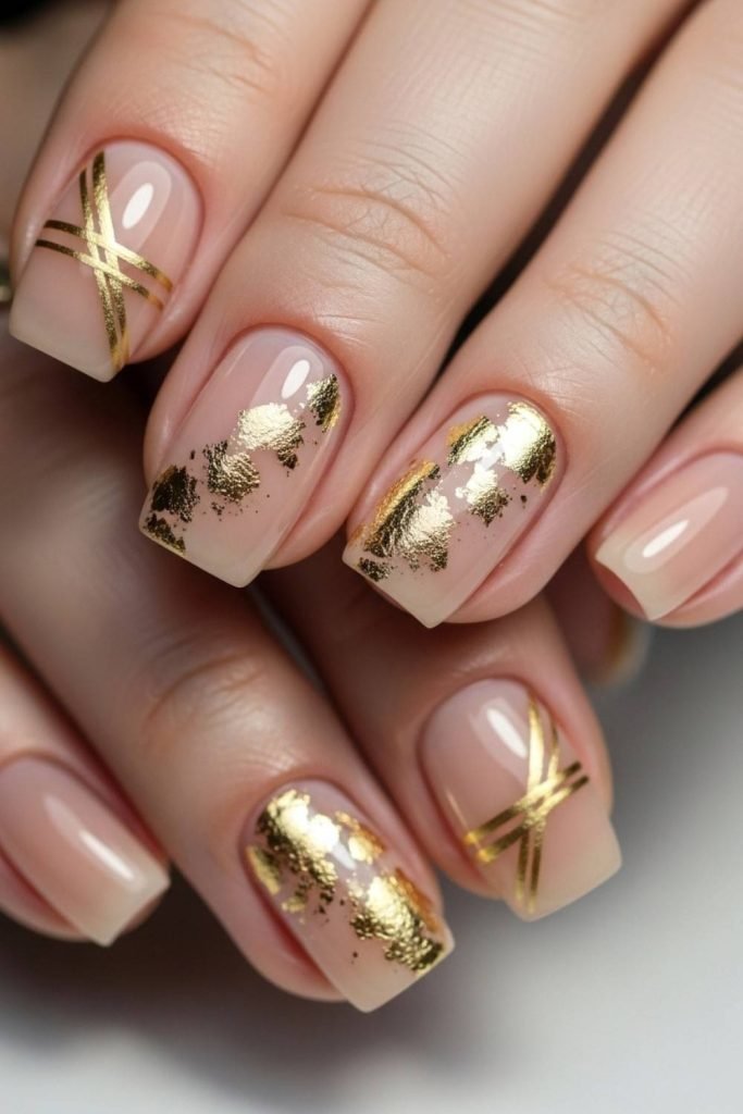 Nude Nails with Gold Accents