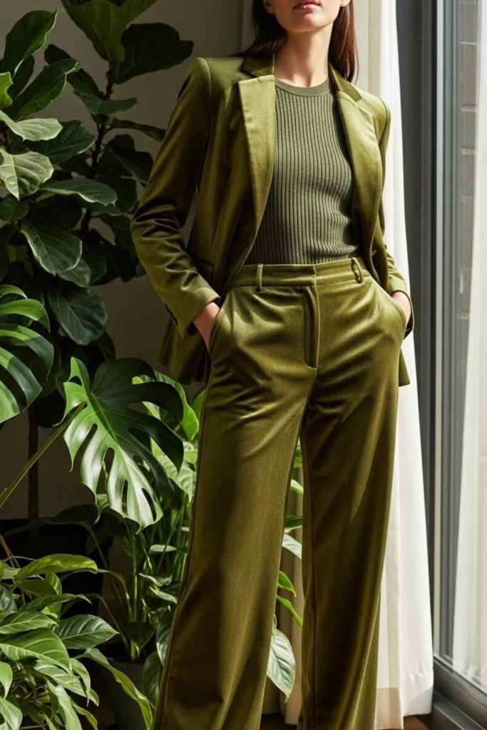 Olive Velvet Co Ord Set