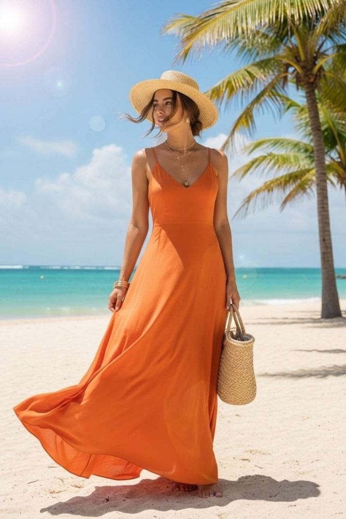 Papaya Orange Vacation Outfit