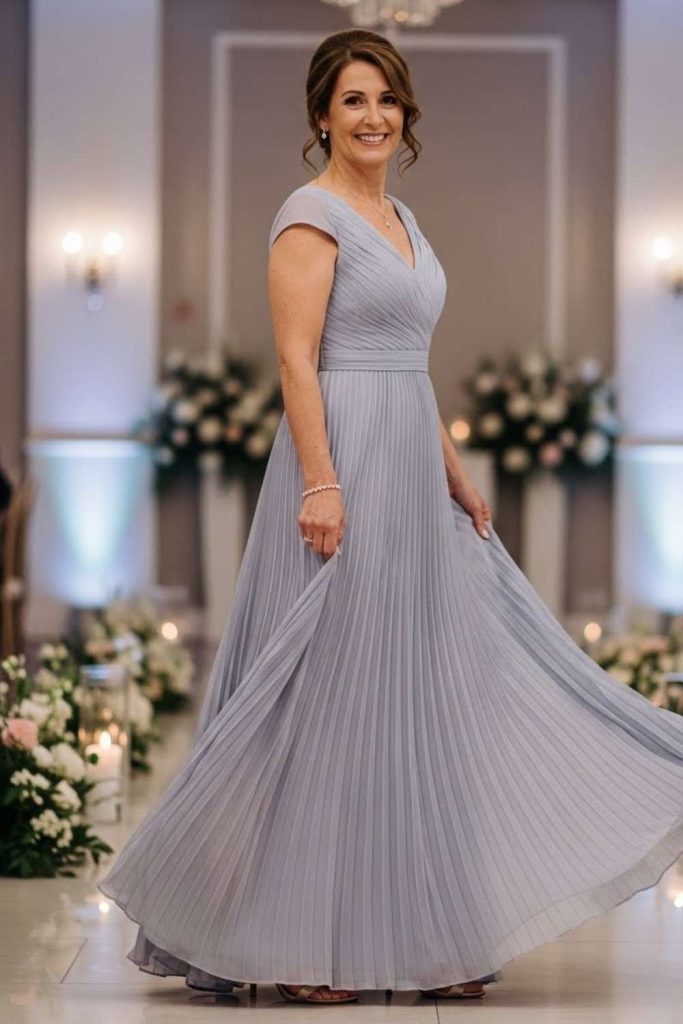 Pleated Maxi Dress in Soft Tones