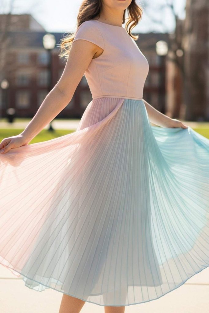 Pleated Midi Graduation Dress