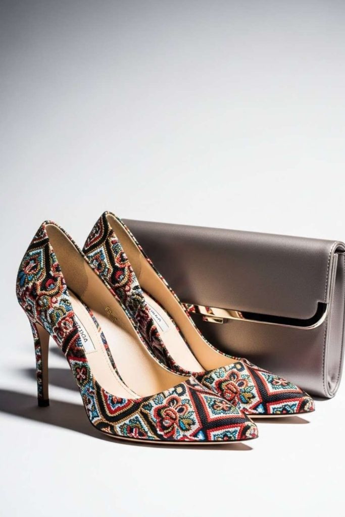Printed Shoes with a Solid Clutch