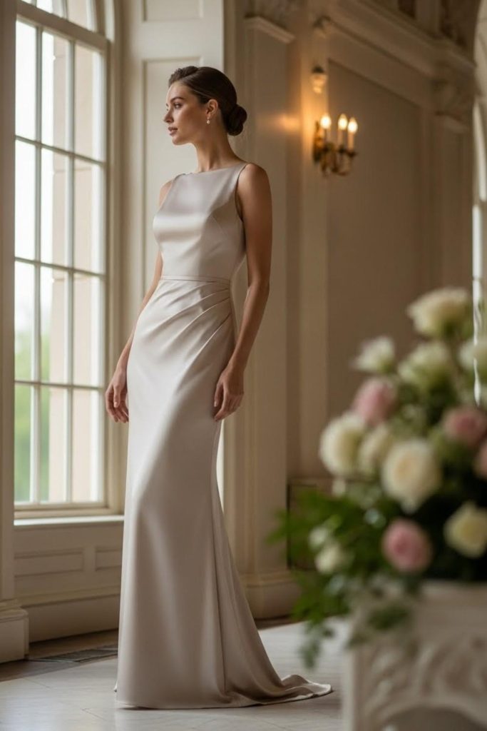  Satin Column Dress With Minimal Detail