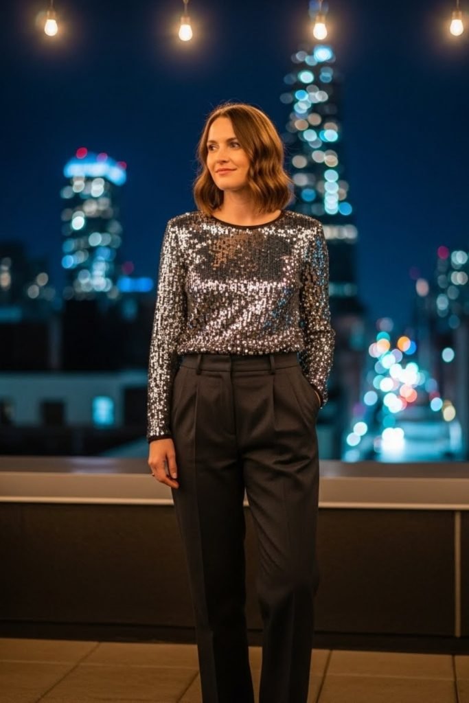 Sequin Top With Tailored Pants