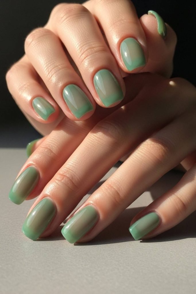 Sheer Green Wash Nails