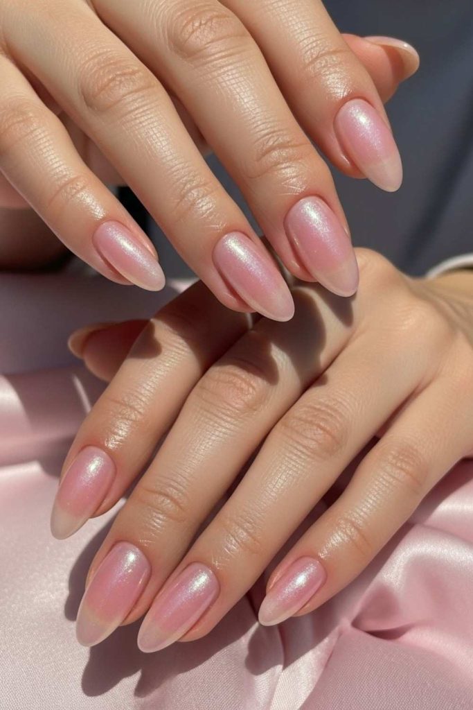 Sheer Pink Pearl Nails