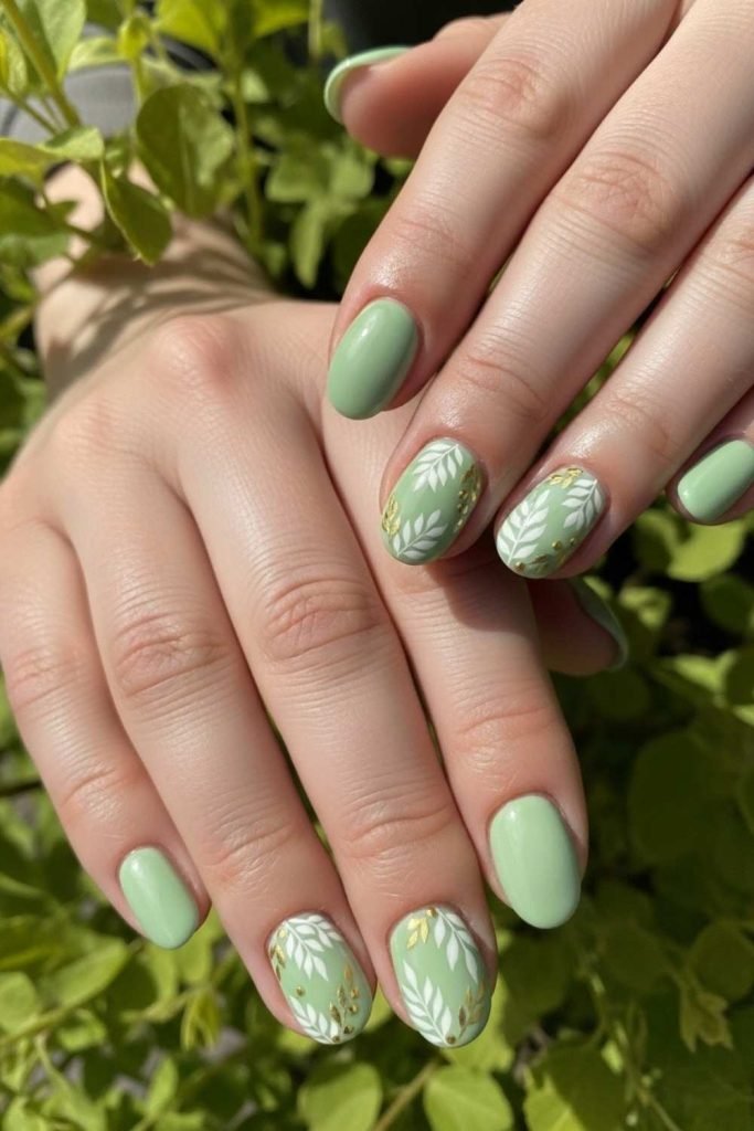 vSoft Green Leaf Spring Nails