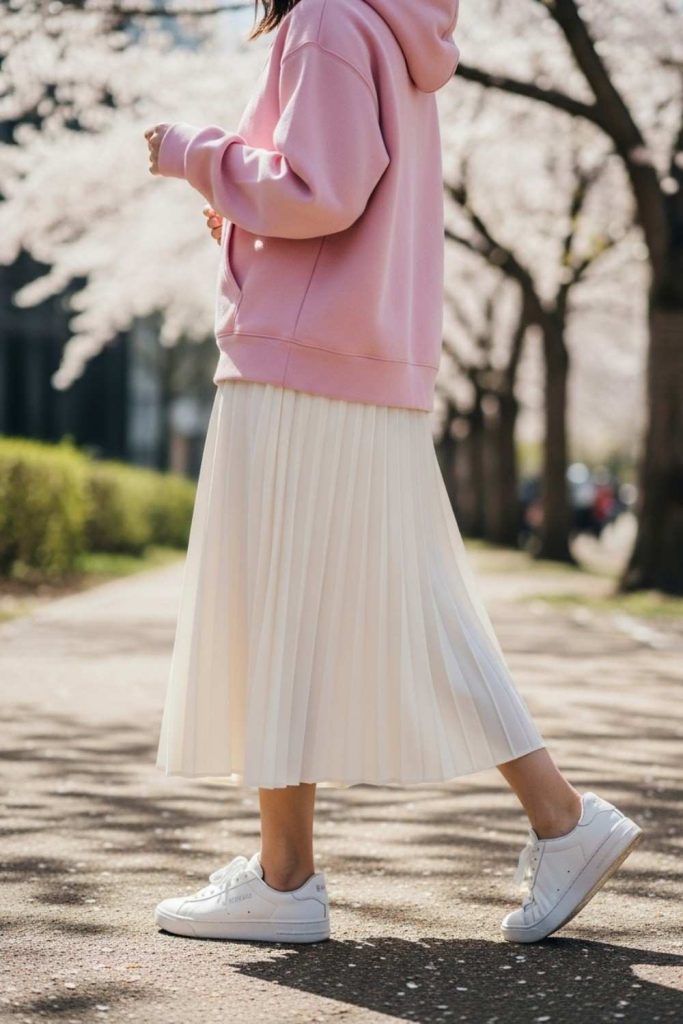 Soft Hoodie with Pleated Skirt