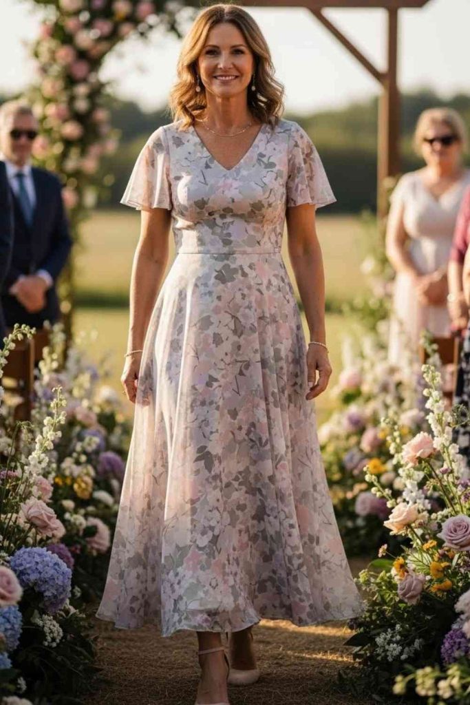 Soft Printed Dress for Outdoor Weddings