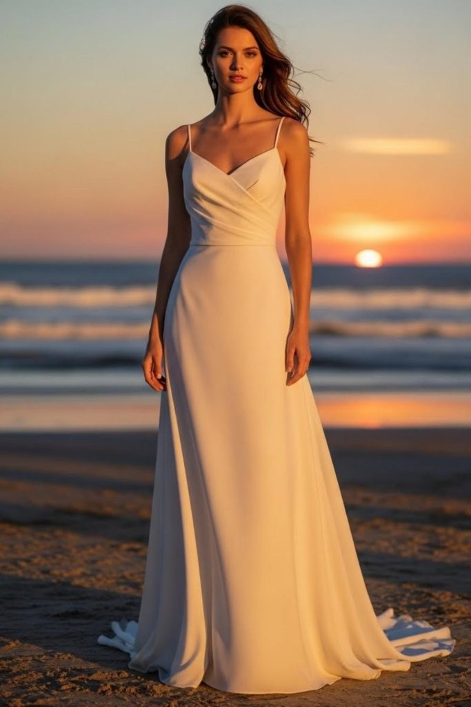 Spaghetti Strap Crepe Gown