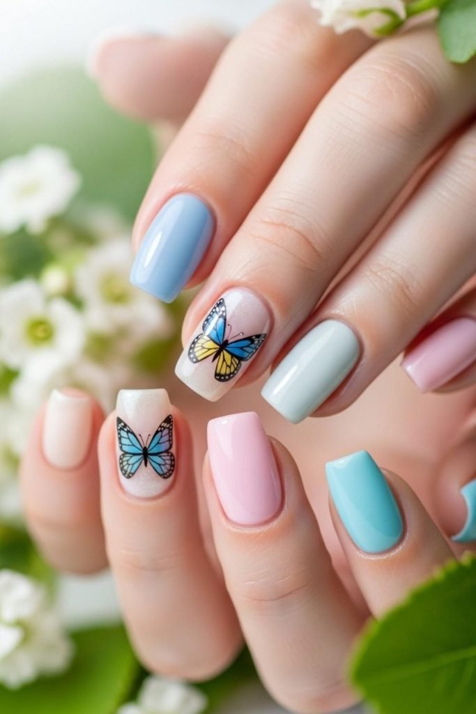 Spring Butterfly Accent Nails