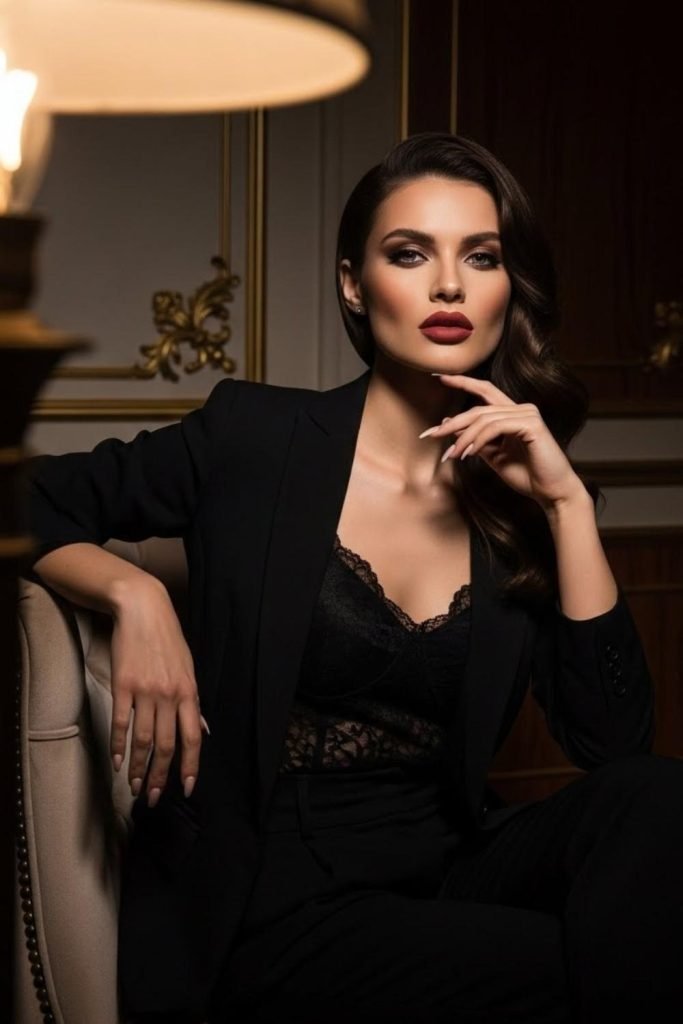 Structured Blazer With Lace Top