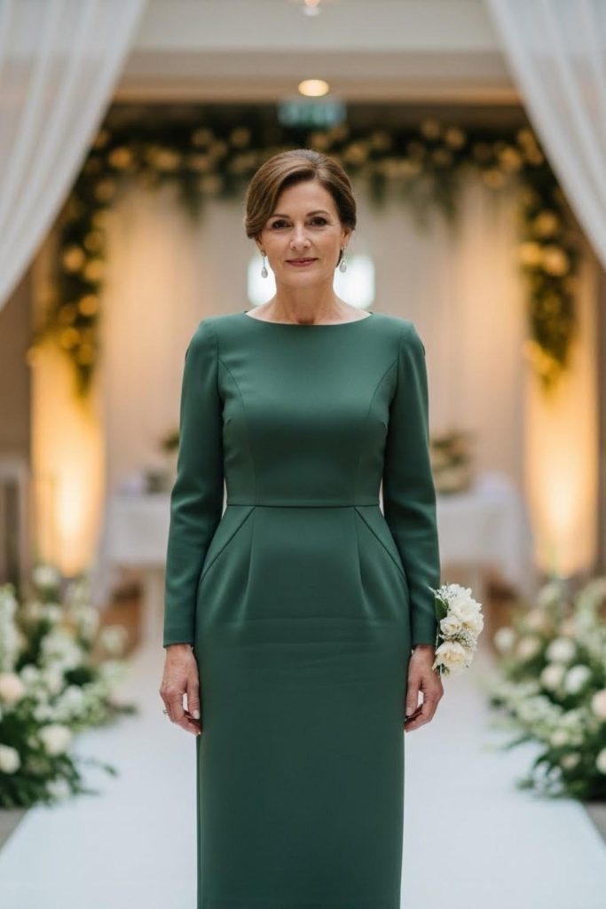 Structured Midi Dress With Long Sleeves