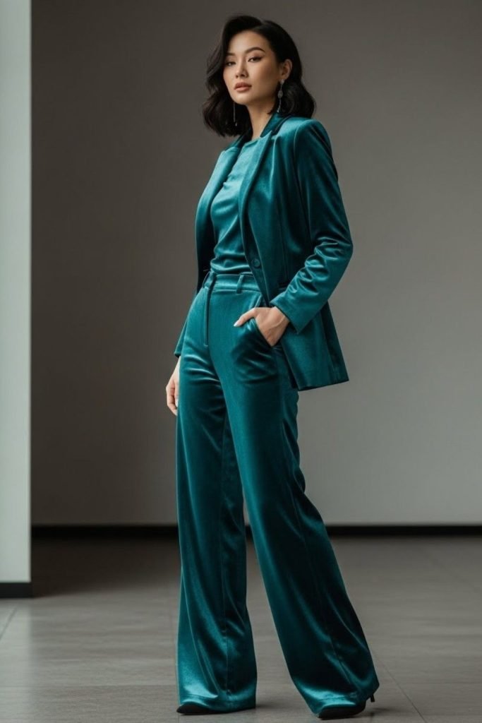 Teal Velvet Co Ord Set