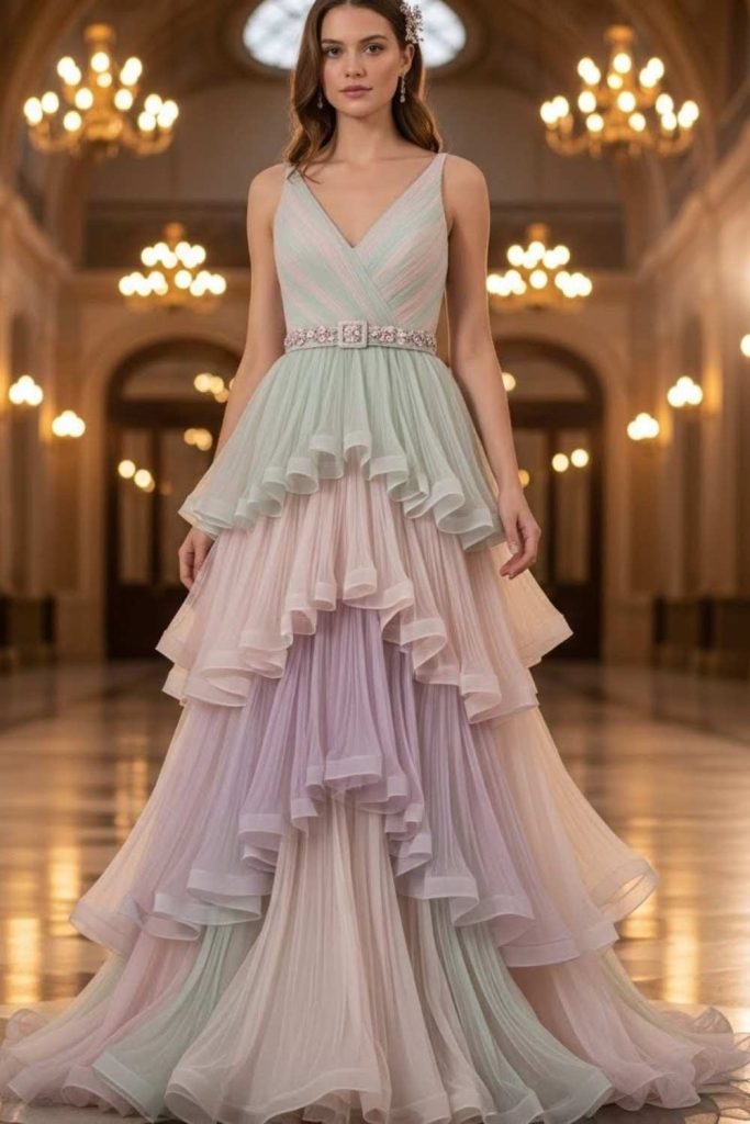 Tiered Gown with Belt
