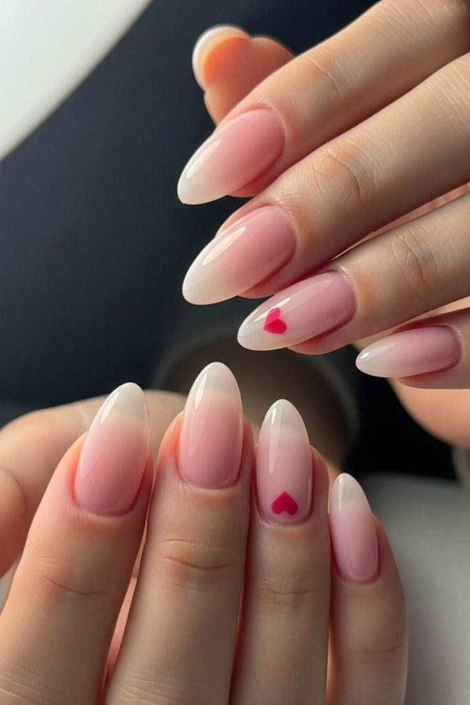 Tiny Heart and Blush Nails