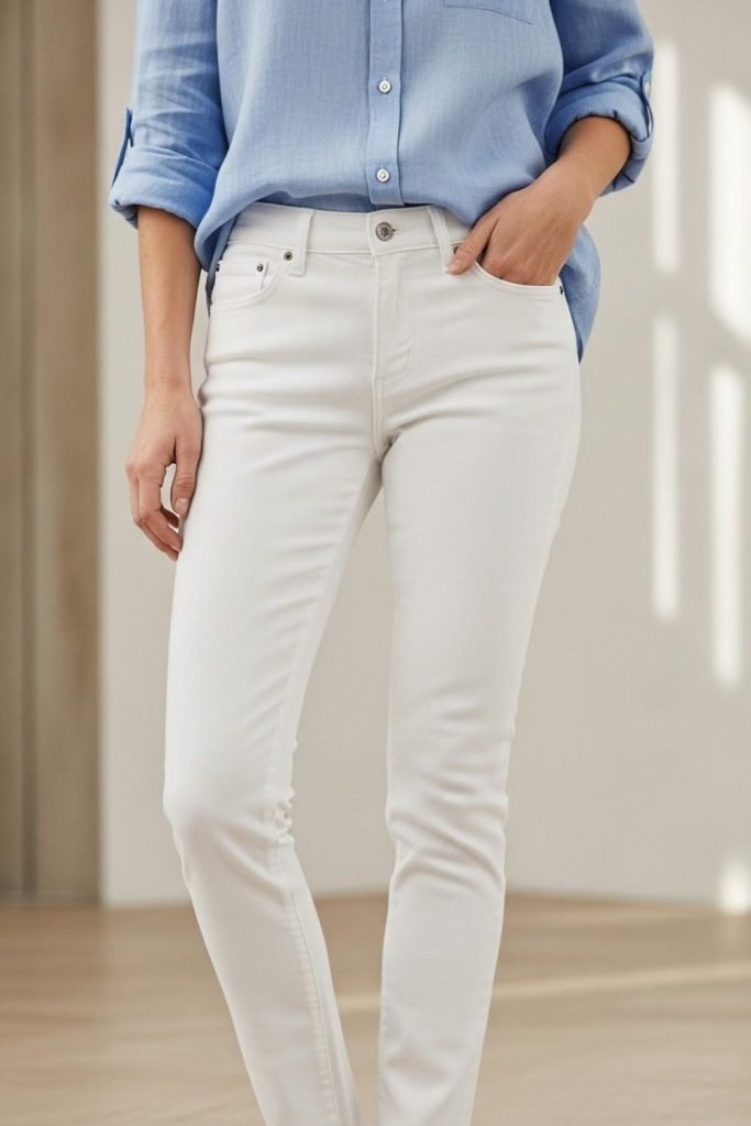 White Jeans with a Button-Up Shirt