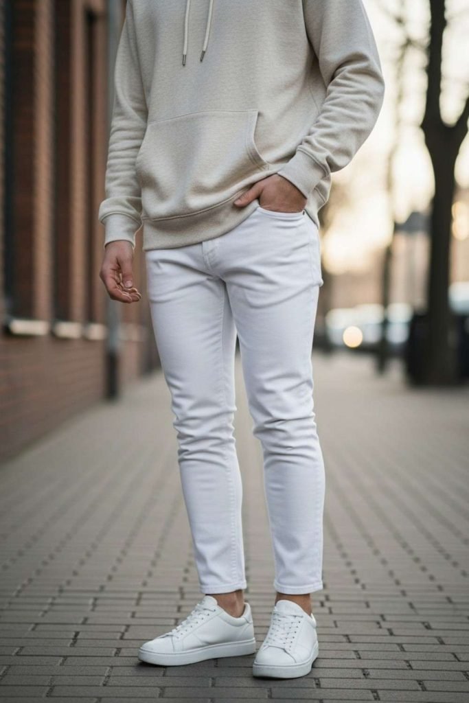 White Jeans with a Casual Hoodie
