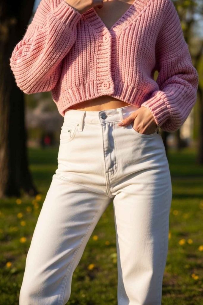 White Jeans with a Cropped Cardigan